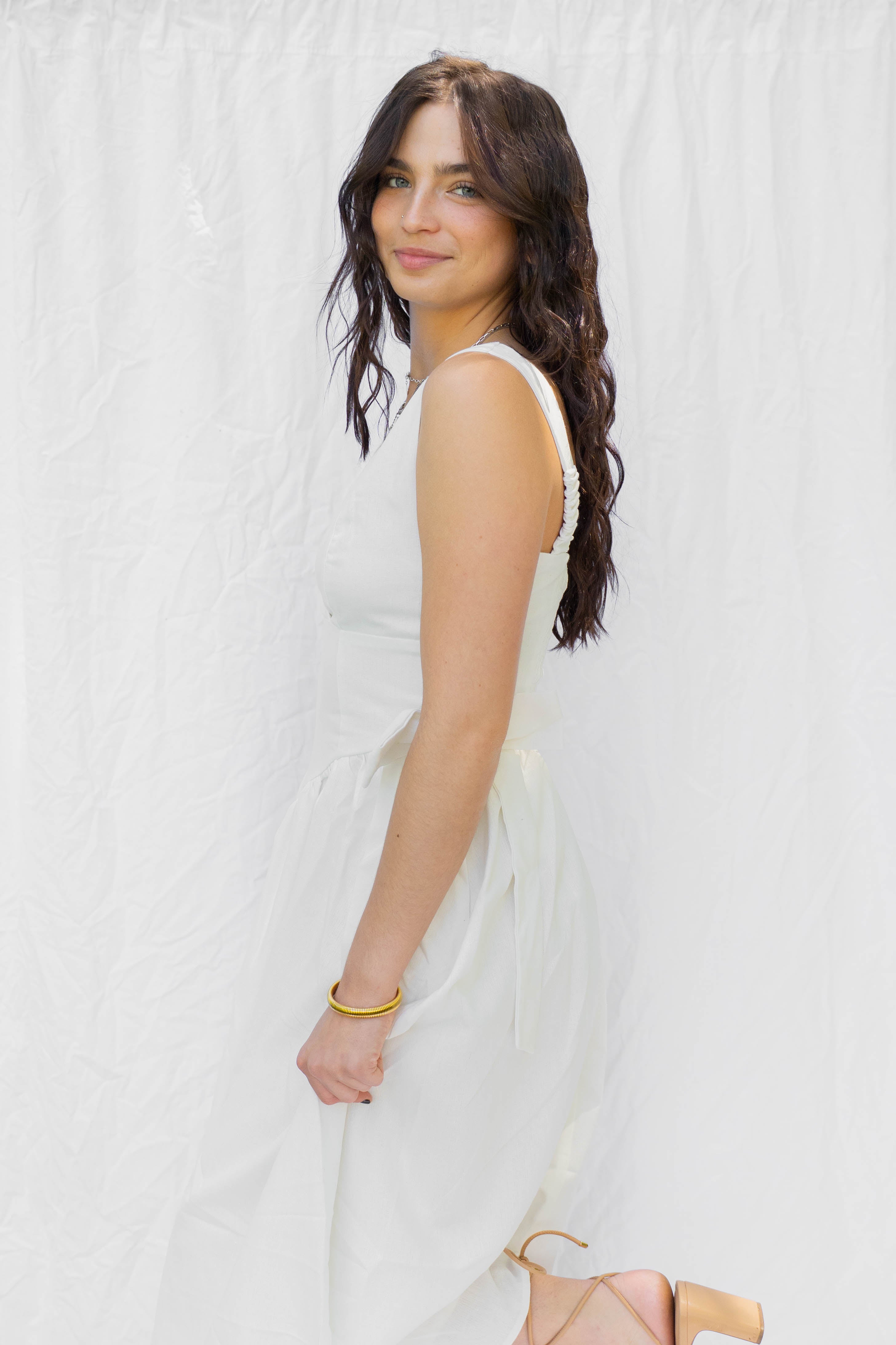 White Side Bow 100% Cotton Dress
