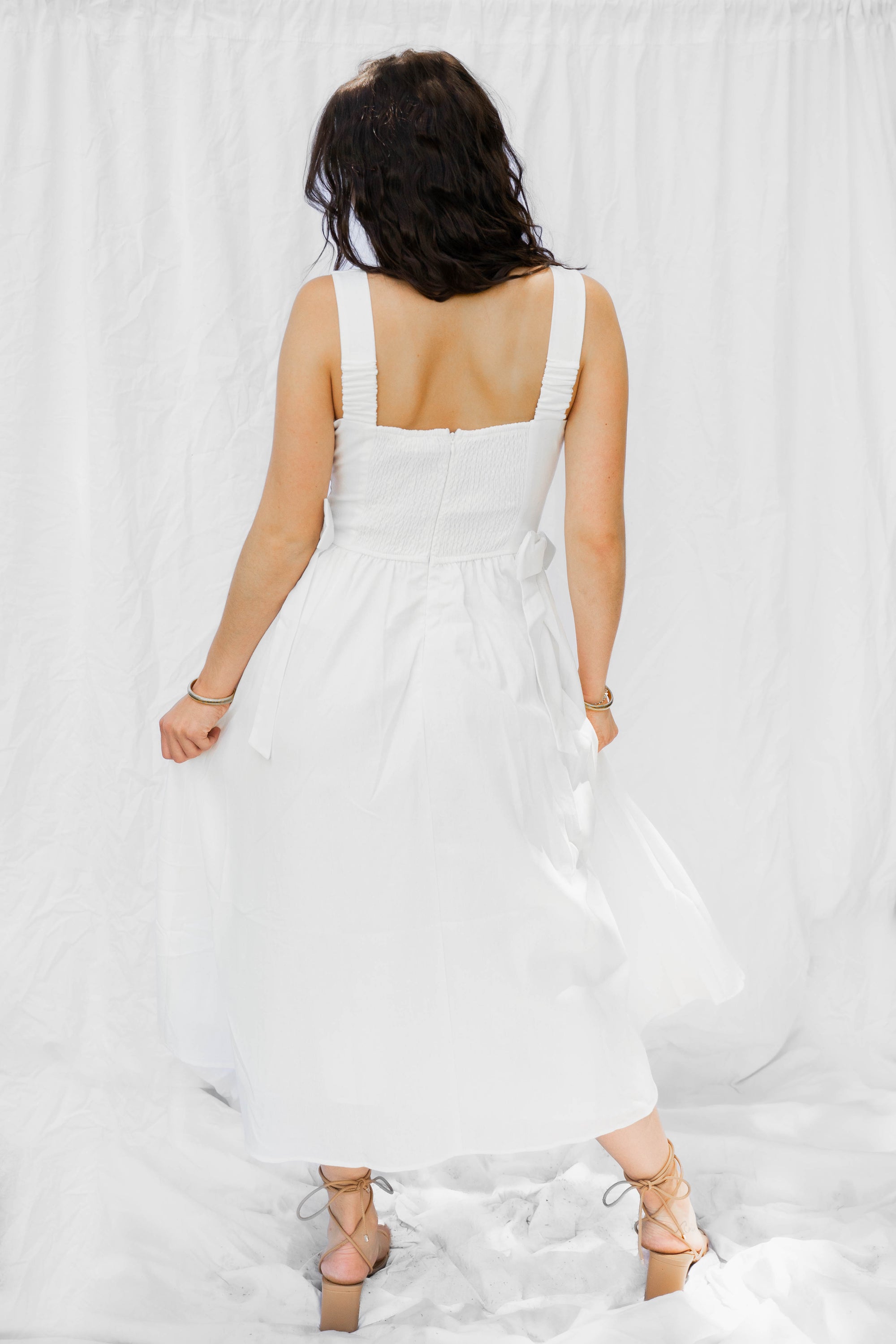White Side Bow 100% Cotton Dress
