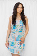 Retro Blue Palm Tree Mini Dress