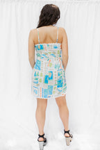 Retro Blue Palm Tree Mini Dress