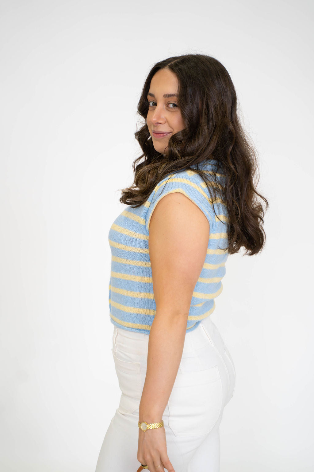Petal Stripe Sweater Vest-Blue/Yellow