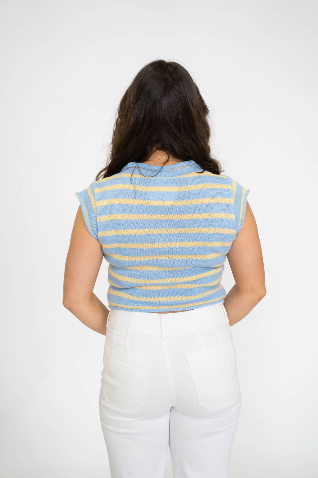 Petal Stripe Sweater Vest-Blue/Yellow