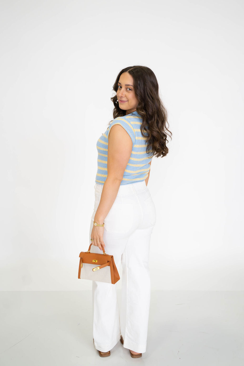 Petal Stripe Sweater Vest-Blue/Yellow