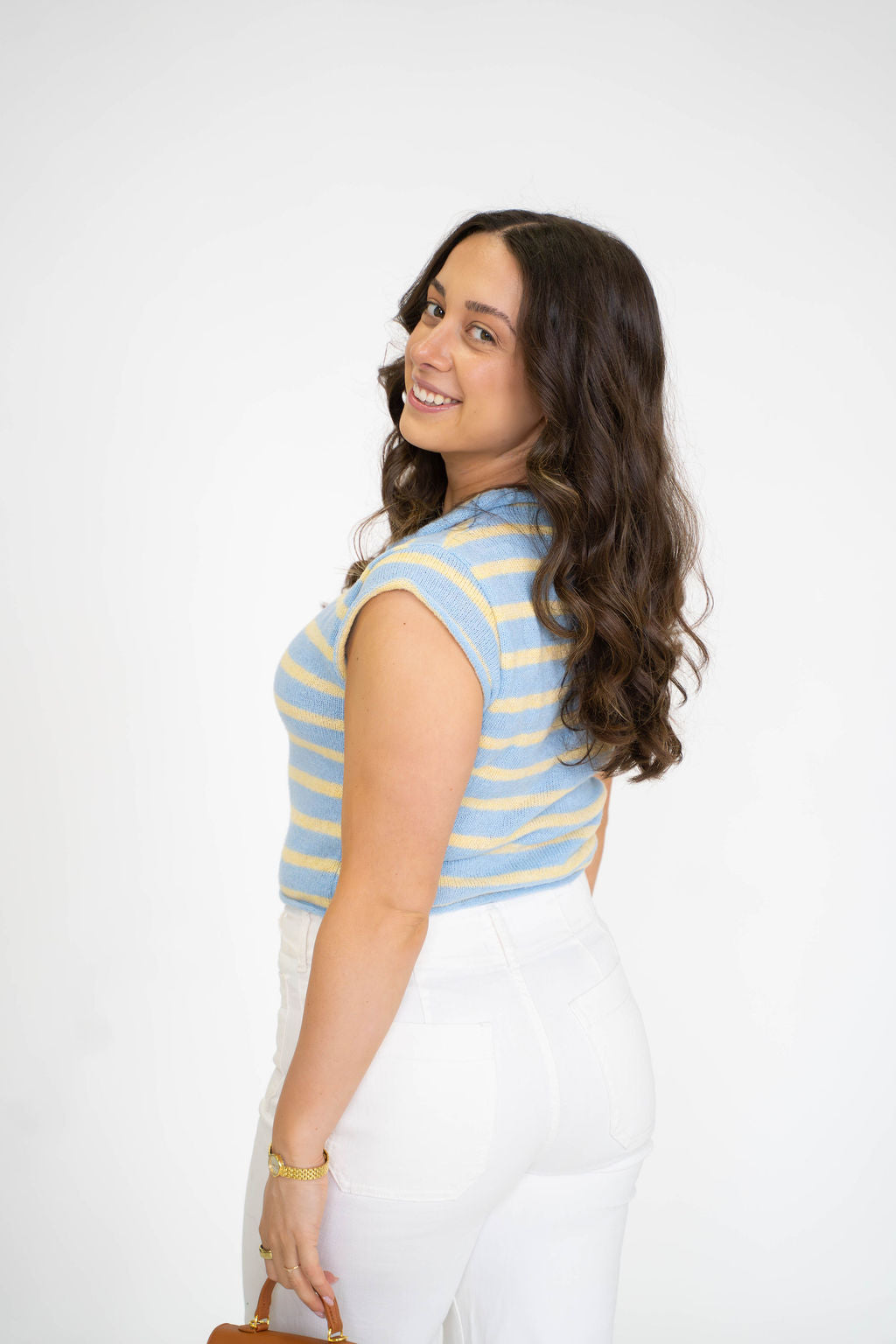 Petal Stripe Sweater Vest-Blue/Yellow
