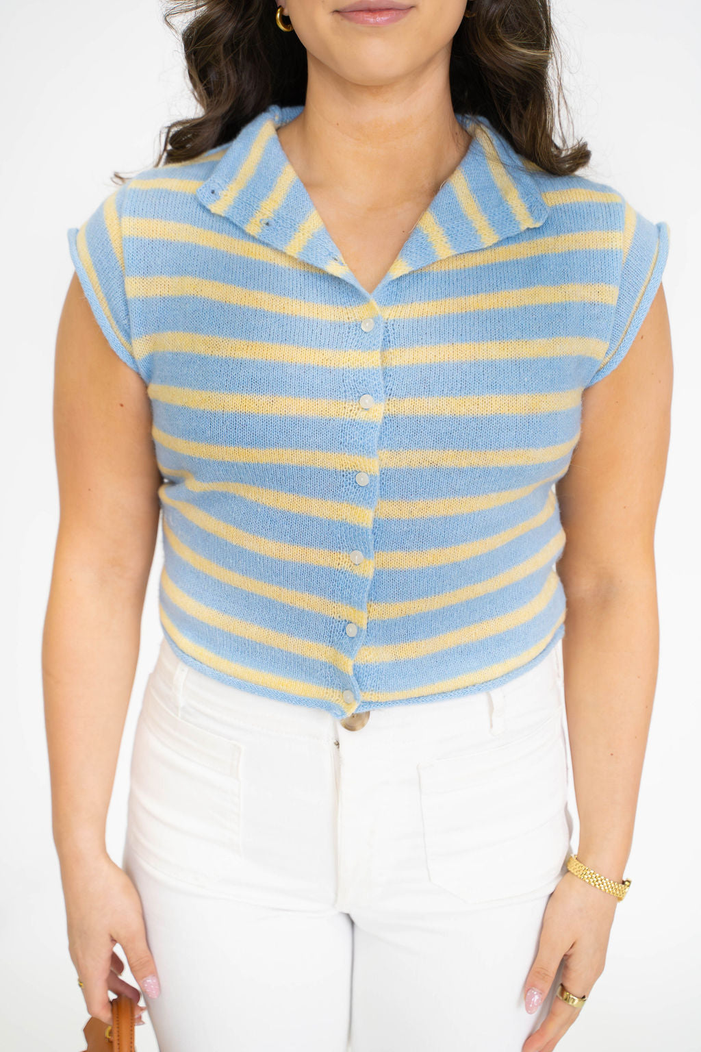 Petal Stripe Sweater Vest-Blue/Yellow