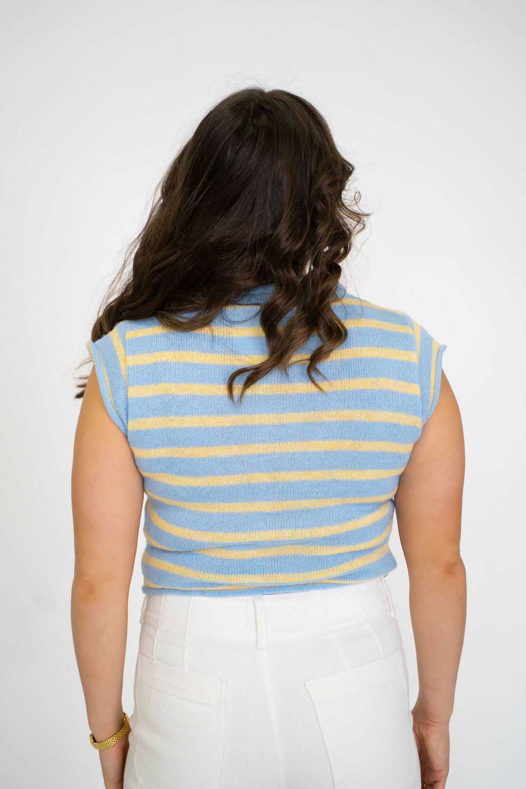 Petal Stripe Sweater Vest-Blue/Yellow