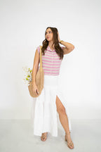 Coastal Bloom Cotton Maxi Skirt- Cream