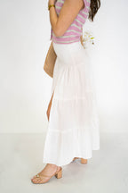 Coastal Bloom Cotton Maxi Skirt- Cream