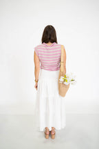 Coastal Bloom Cotton Maxi Skirt- Cream