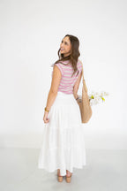 Coastal Bloom Cotton Maxi Skirt- Cream