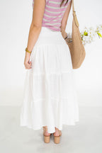 Coastal Bloom Cotton Maxi Skirt- Cream