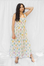 Cream Multi Floral Bouquet Midi Dress