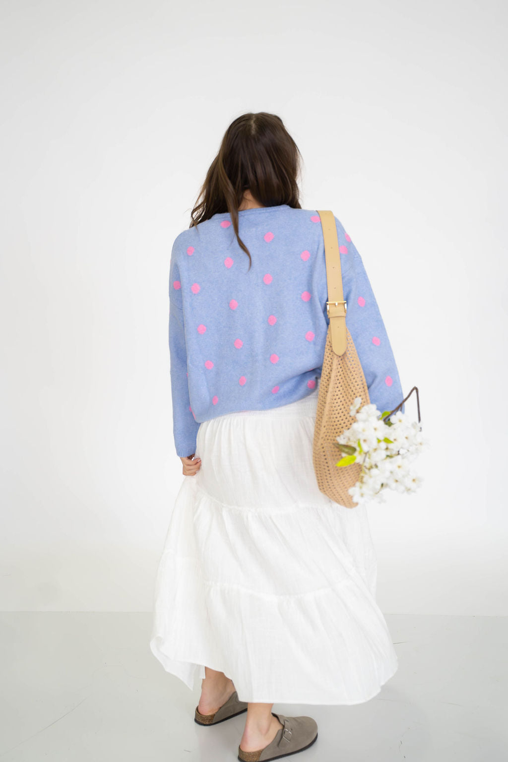 Garden Polka Dot Cardigan- Periwinkle/Pink