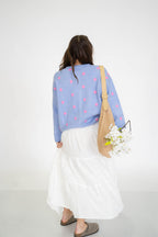 Garden Polka Dot Cardigan- Periwinkle/Pink