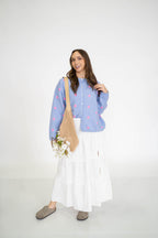 Garden Polka Dot Cardigan- Periwinkle/Pink