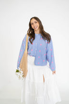 Garden Polka Dot Cardigan- Periwinkle/Pink
