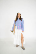 Garden Polka Dot Cardigan- Periwinkle/Pink