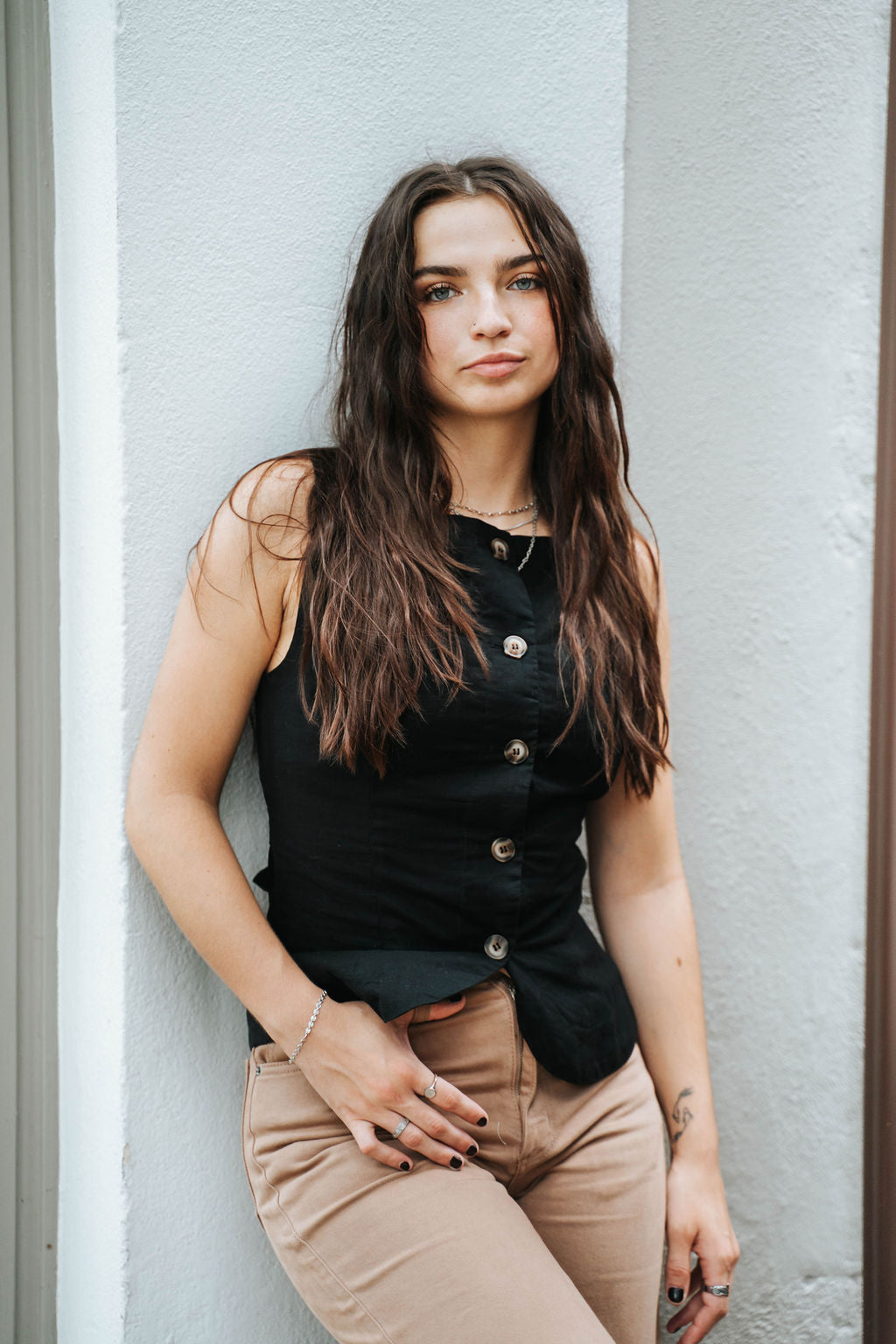 Black Button-Front Linen Set