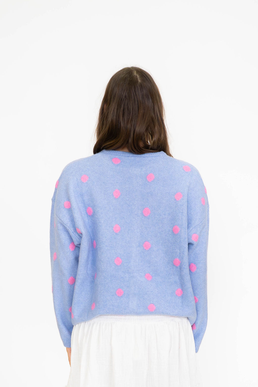 Garden Polka Dot Cardigan- Periwinkle/Pink