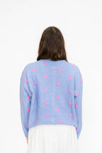 Garden Polka Dot Cardigan- Periwinkle/Pink