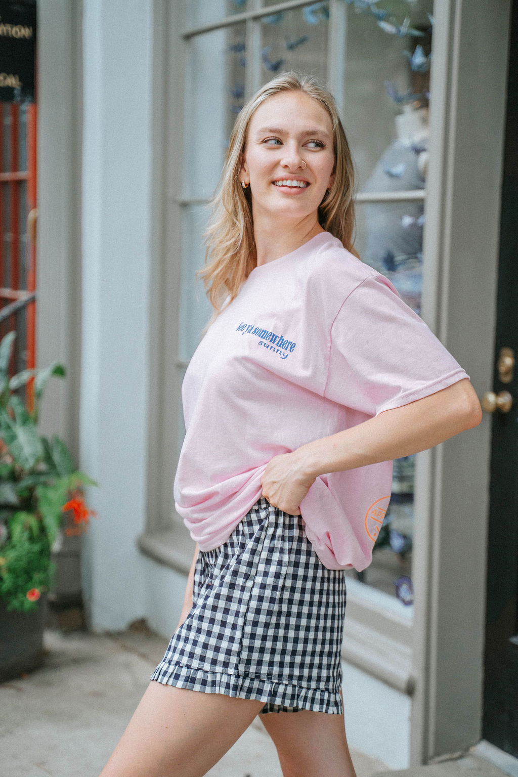 Navy Gingham Ruffle Hem Shorts