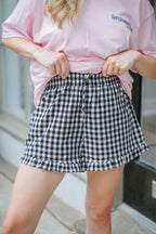 Navy Gingham Ruffle Hem Shorts