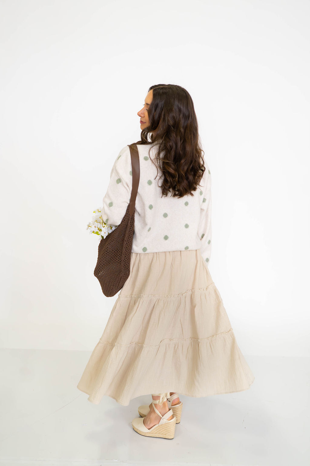 Garden Polka Dot Cardigan- Ivory/Sage