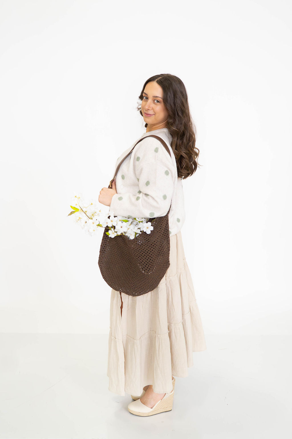 Garden Polka Dot Cardigan- Ivory/Sage