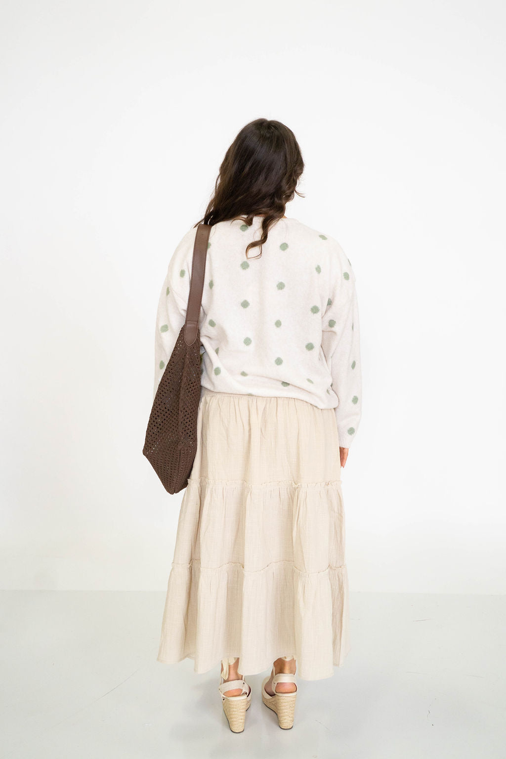 Garden Polka Dot Cardigan- Ivory/Sage
