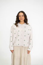 Garden Polka Dot Cardigan- Ivory/Sage