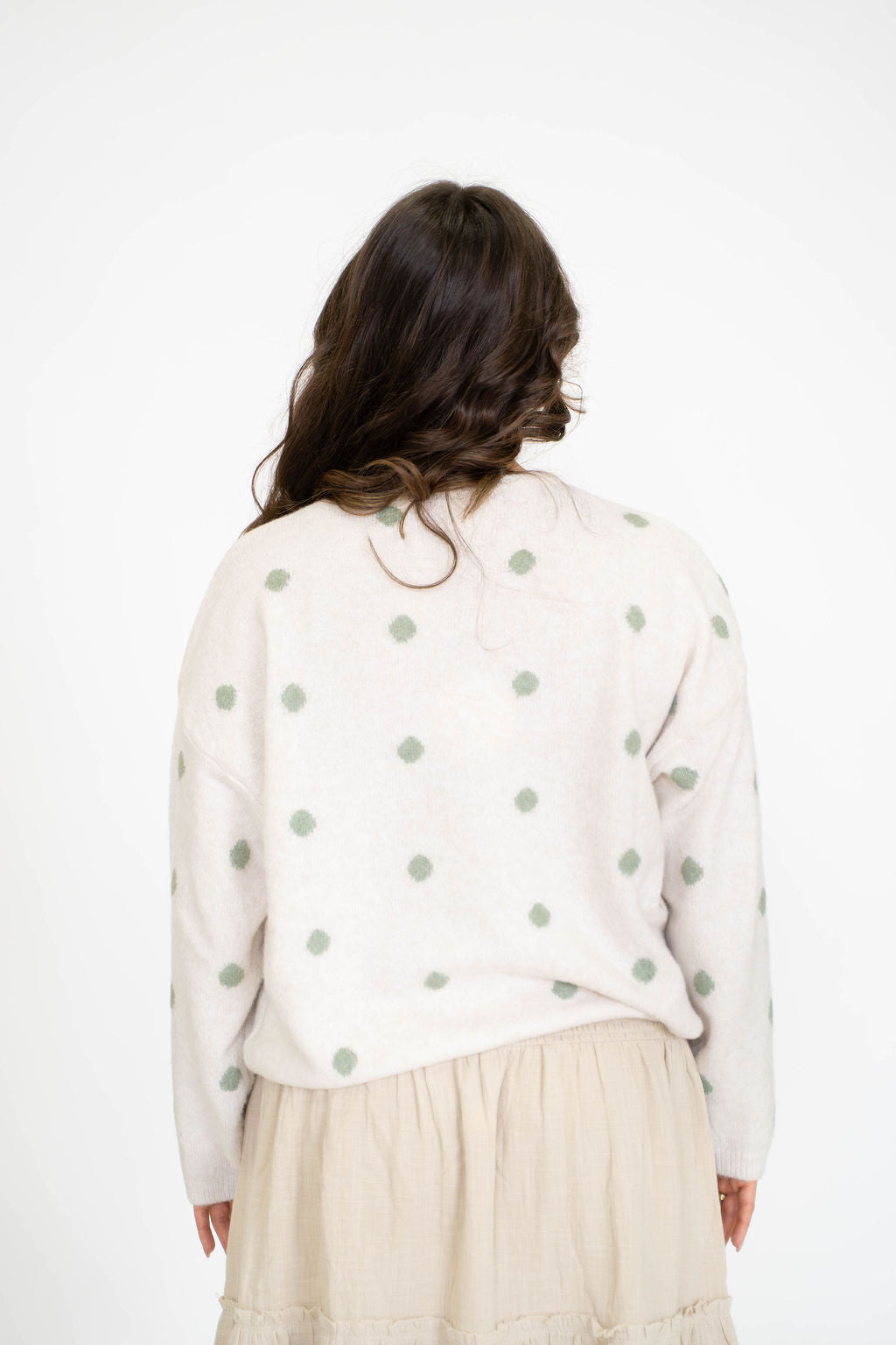 Garden Polka Dot Cardigan- Ivory/Sage