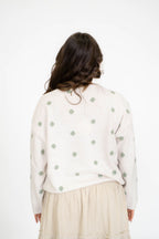Garden Polka Dot Cardigan- Ivory/Sage