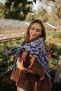 Navy Paisley Fringe Hem Triangular Scarf
