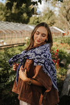 Navy Paisley Fringe Hem Triangular Scarf