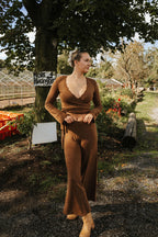 Weekend Lace Trim Knit Wrap Set- Cinnamon