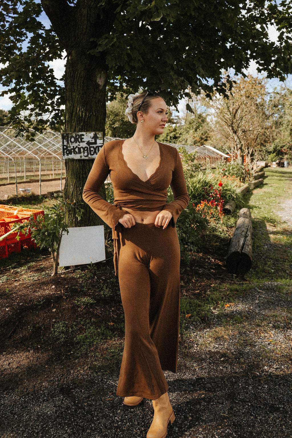 Weekend Lace Trim Knit Wrap Set- Cinnamon