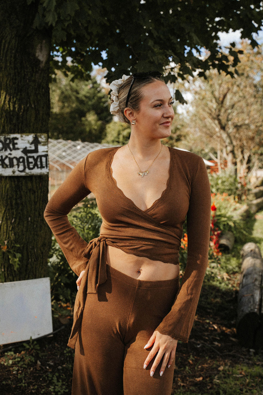 Weekend Lace Trim Knit Wrap Set- Cinnamon