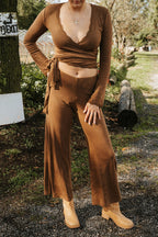 Weekend Lace Trim Knit Wrap Set- Cinnamon