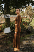 Weekend Lace Trim Knit Wrap Set- Cinnamon