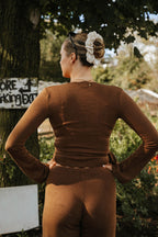Weekend Lace Trim Knit Wrap Set- Cinnamon
