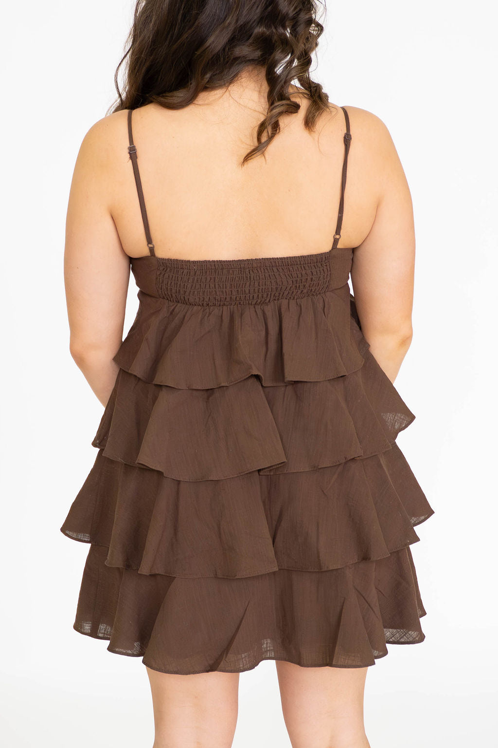 Chocolate Tiered Cotton Mini Dress