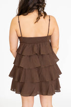 Chocolate Tiered Cotton Mini Dress