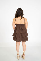 Chocolate Tiered Cotton Mini Dress