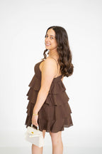Chocolate Tiered Cotton Mini Dress