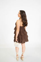 Chocolate Tiered Cotton Mini Dress