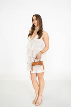 Cream Tiered Cotton Mini Dress