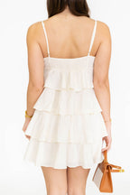 Cream Tiered Cotton Mini Dress