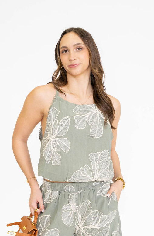 Sage Floral Embroidered Tank