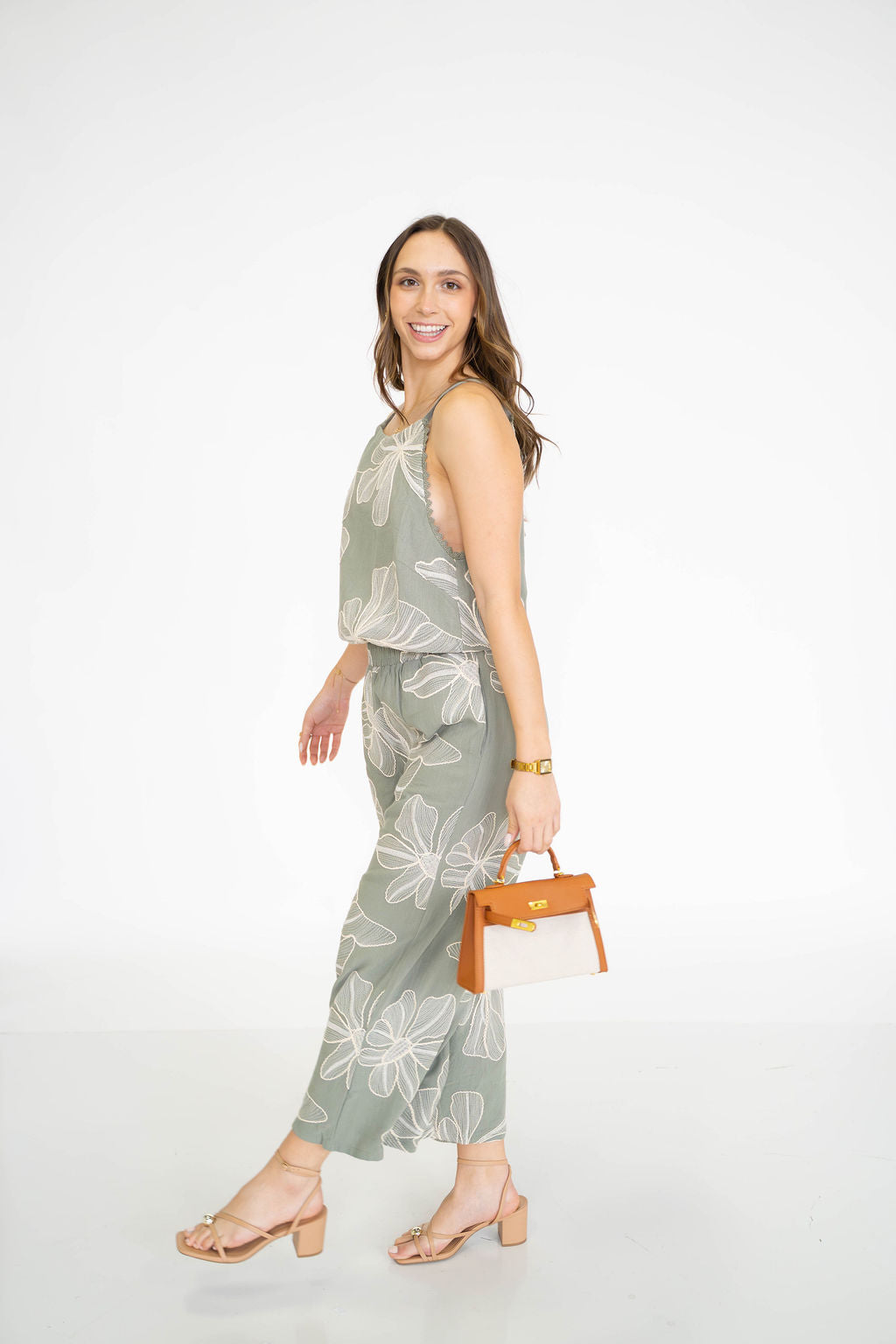 Sage Floral Embroidered Wide Leg Pants