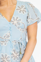 Blue Floral Embroidered Mini Dress